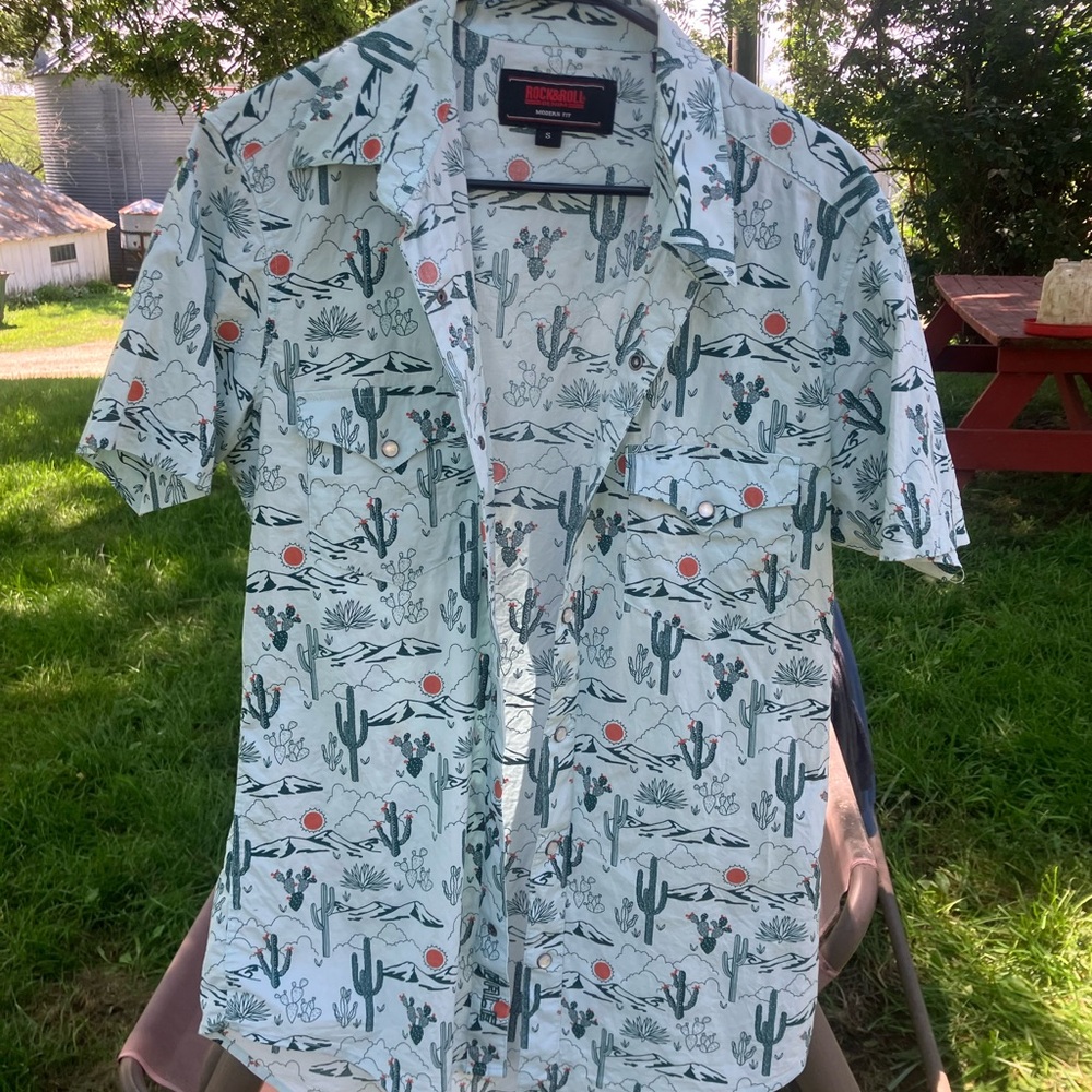 Rock and Roll Denim Cactus Print Shirt